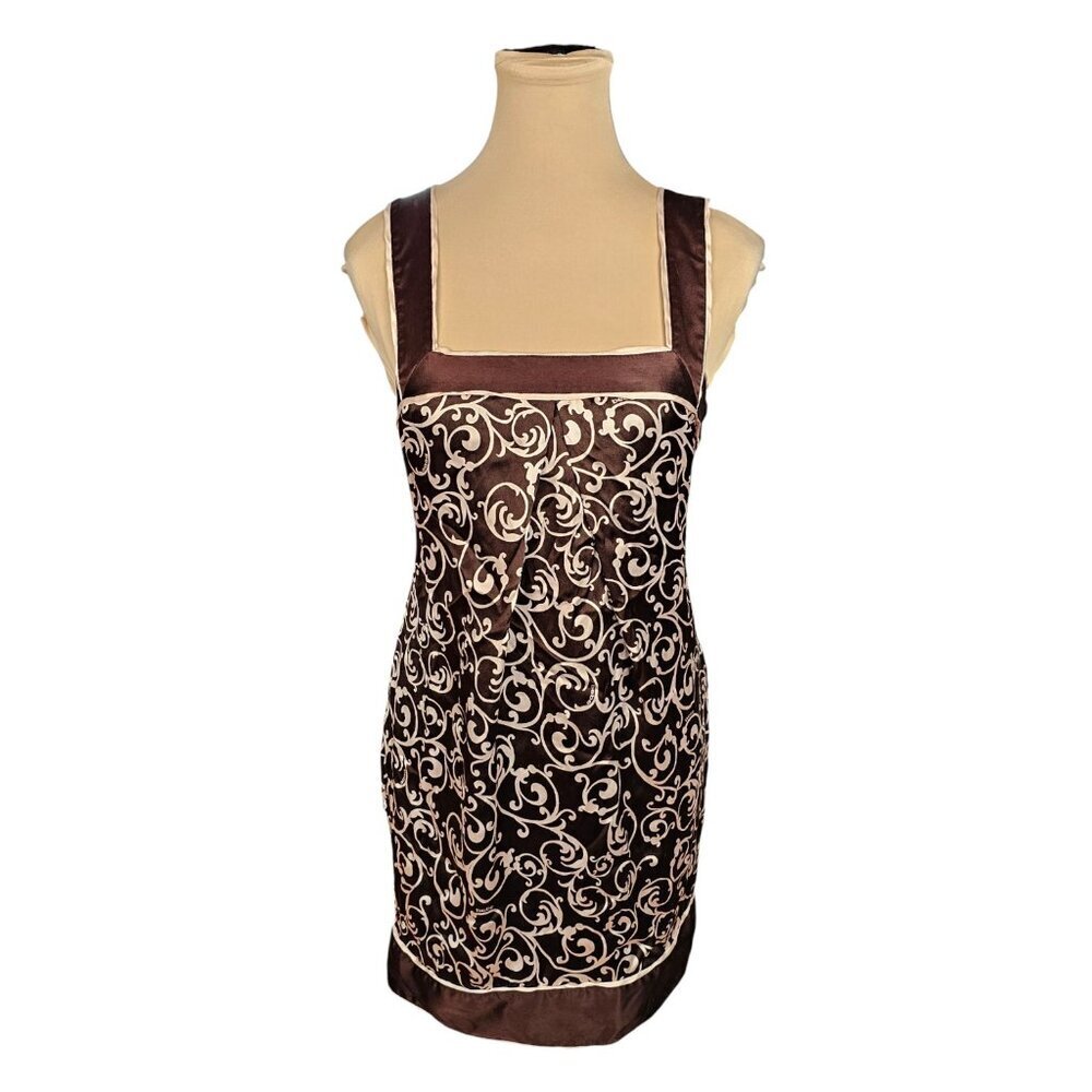 Vintage Bebe Light and Dark Brown Silk  Burttery Soft Dress Sz XS